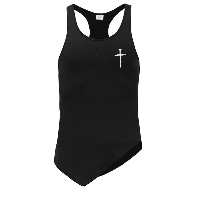 Sommer Herren Neues Cross-Print Baumwoll-Tanktop Atmungsaktives Fitness-Oberteil Bodybuilding Ärmelloses Slim-Fit-Shirt