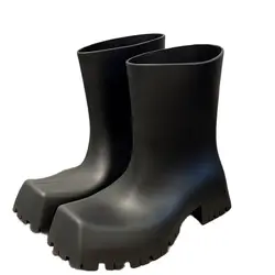 Square Toe Rain Boots and Women's Daily All-match Mid-tube Boots Thick Bottom Increased Fashion Waterproof Non-slip Water Shoes