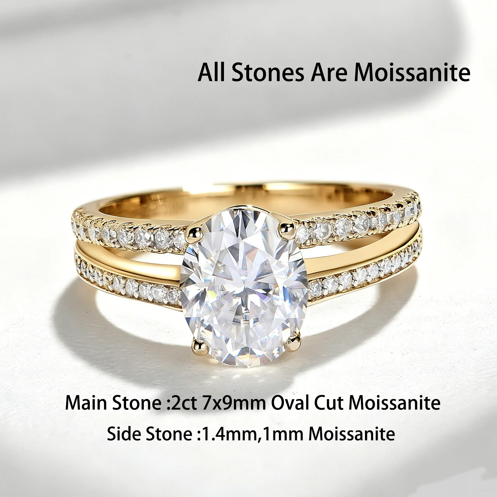 

CEICI 2CT 7X9MM Oval Cut Full Moissanite Wedding Rings S925 Silver 18K Gold Plated for Women Engagement Party Jewelry Gift