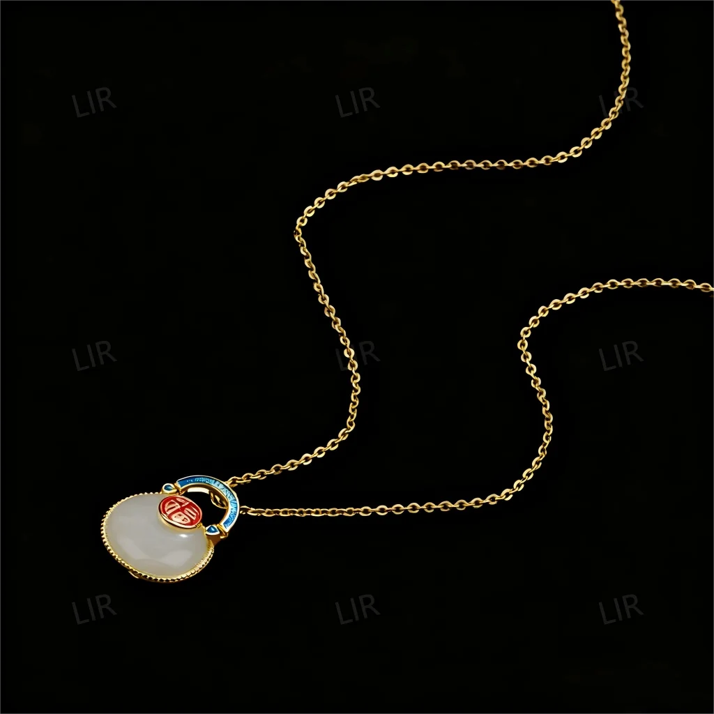 قلادة LIR النسائية: قلادة من اليشم الهيتي الطبيعي "حقيبة مباركة" بلون المينا |   المجوهرات الجميلة مع شهادة اليشم