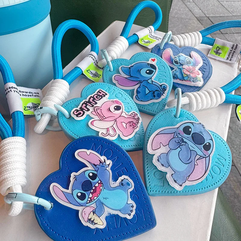 

Новый брелок Disney Stitch в форме сердца, мультяшный, с плетеным ремешком, кольцом для ключей, подвеской для школьной сумки, украшением, подарок для друзей на праздник