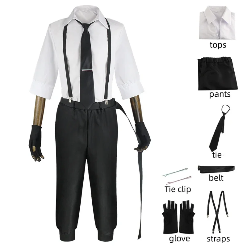 Anime Bungo Stray Dogs Atsushi Nakajima Kostum Cosplay sudadera camisa pantalones con tirantes uniforme fiesta de Halloween disfraz de Anime