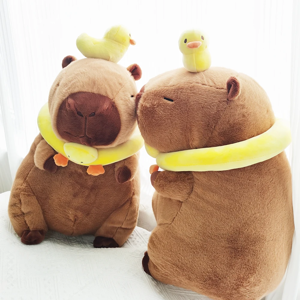 60cm Large Capybara Plush Toy Cute Capibara with Duck Swim Ring Kawaii Stuffed Animal Soft Toy Birthday Xmas Gift