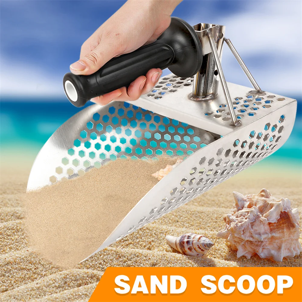 Stainless Steel Beach Sand Scoop with Handle Underwater Searcher Tool Fast Treasure Sifting Gold Digging Spade