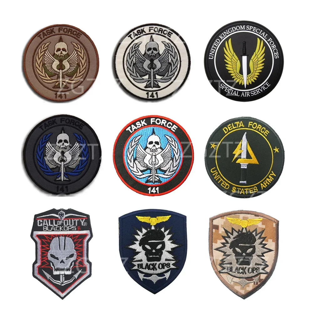 Call of Duty Patches TASK FORCE 141 CODOL Embroidered Klett Patches Tactical Accessories Armband Skull Morale Badge Sticker