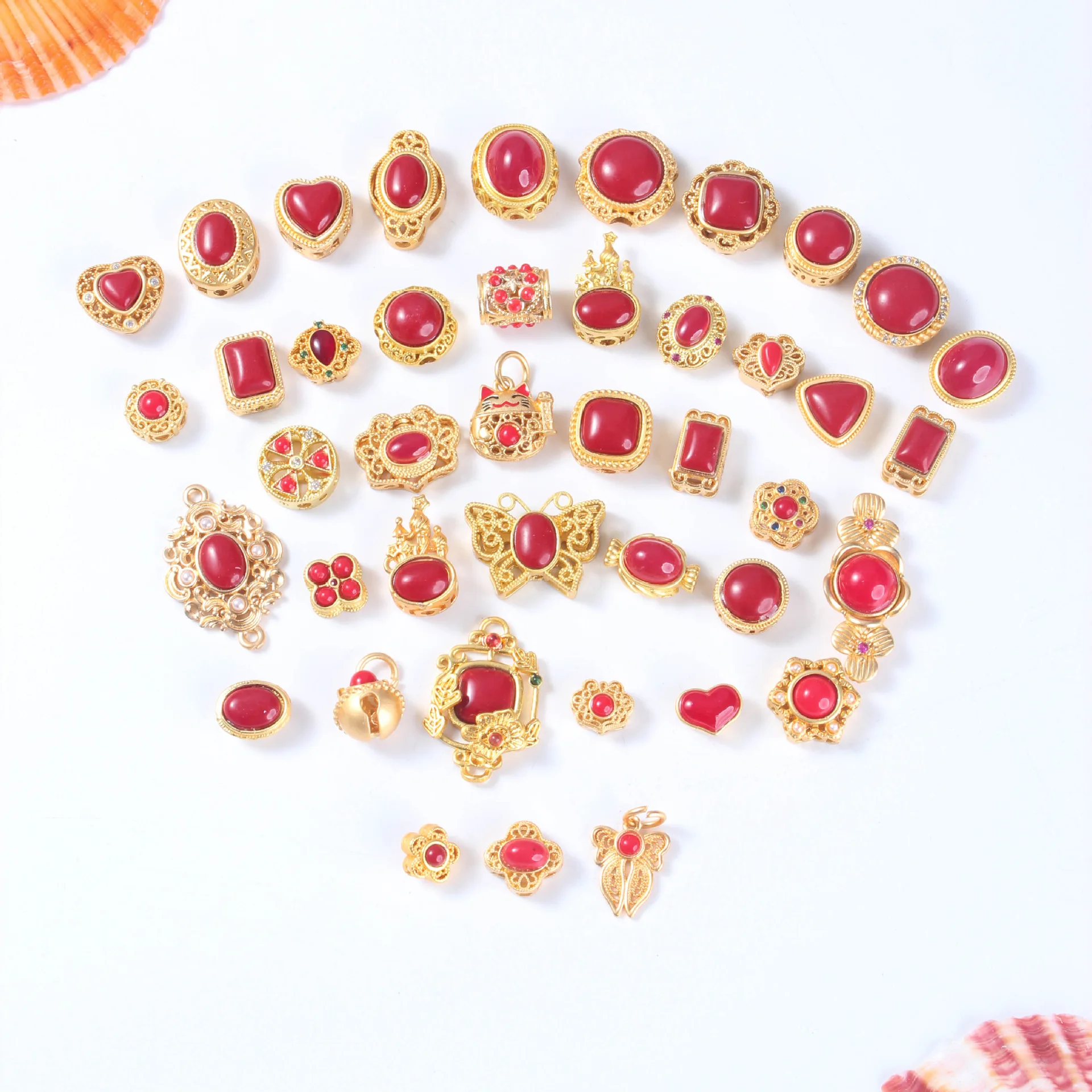 10pcs Copper Gold Plated Red Zircon Spacer Bead Accessories DIY Handmade Bracelet Necklace Jewelry Making Beads Wholesale