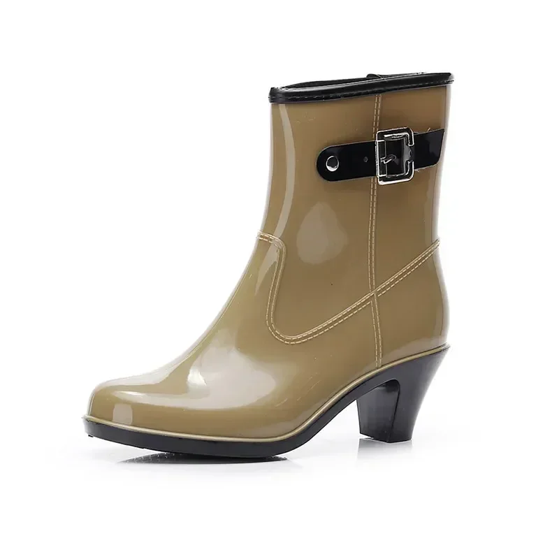 Dames Regen Enkellaarsjes Dames Waterdichte Vrouw Korte Laars Vrouwelijke Antislip 6cm Hoge Hak Mode Waterschoenen Casual Botas Mujer