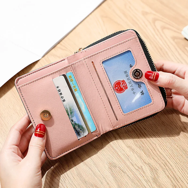 Women PU Leather Multi-card Wallet with Tassels Printing Fresh Short Card Holder Large Capacity Multifunctional Mini Handy Bag