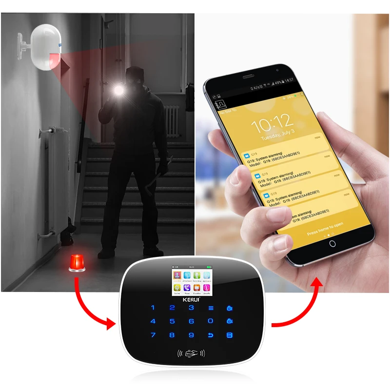 KERUI G193 2G/3G GSM Alarm System Wireless Home Appliance Touch Keypad APP Remote Control Motion Sensor Detector