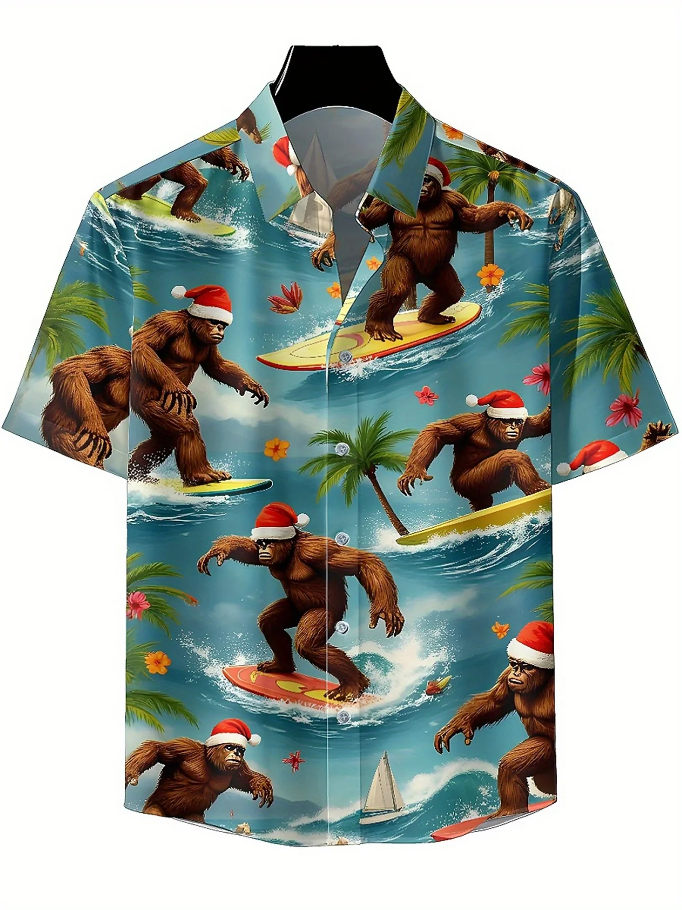 Men's Plus Size Hawaiian Shirts Tropical Christmas Surfing Adventure pattern,Premium Comfort Youth Clothes,Streetwear Y2K Tops