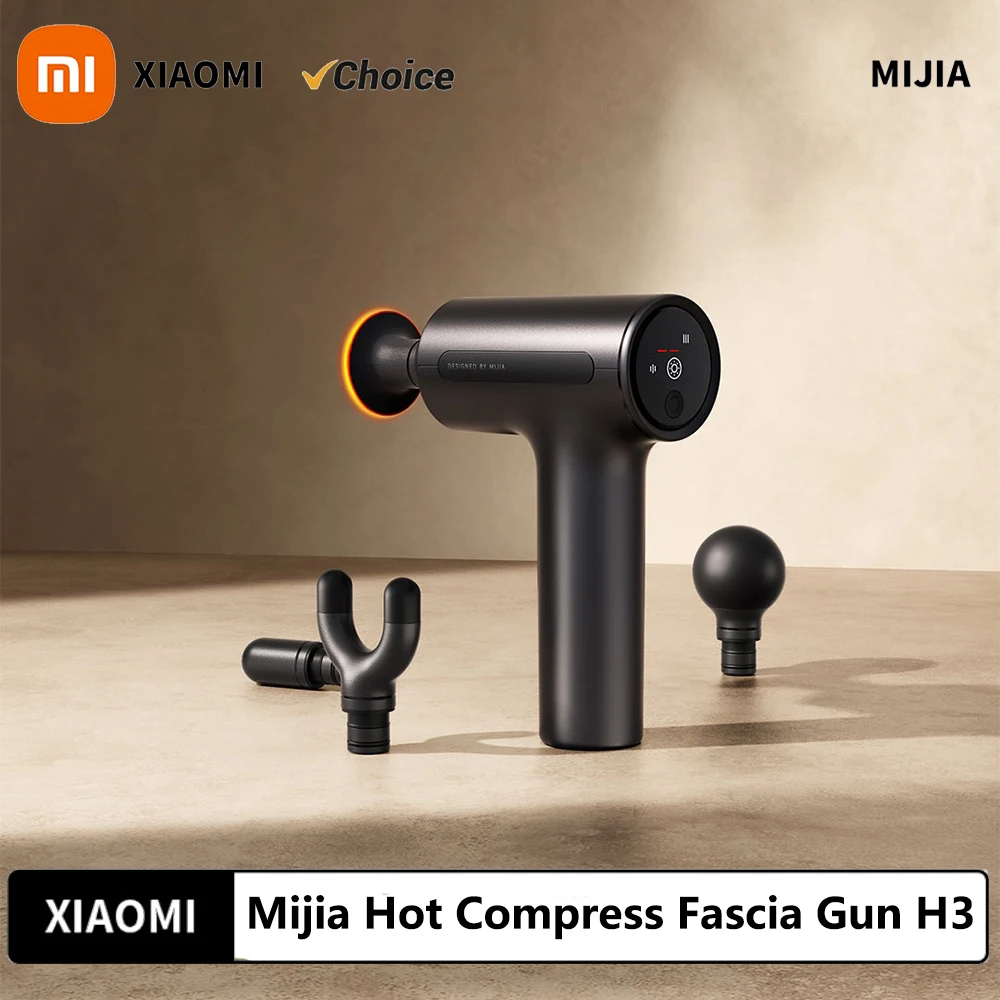 

New Xiaomi Mijia Hot Compress Fascia Gun H3 Portable Muscle Massage Gun 25kg Thrust Brushless Motor 4 Massage Heads to Relax