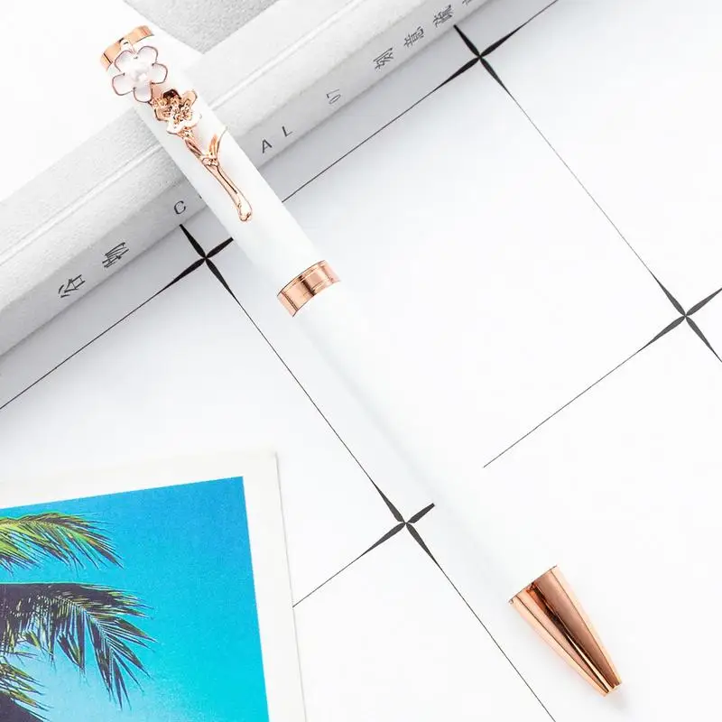 Bolígrafos de escritura para mujer, suministros de escritura y corrección con Clip de perlas de flores para escribir diarios