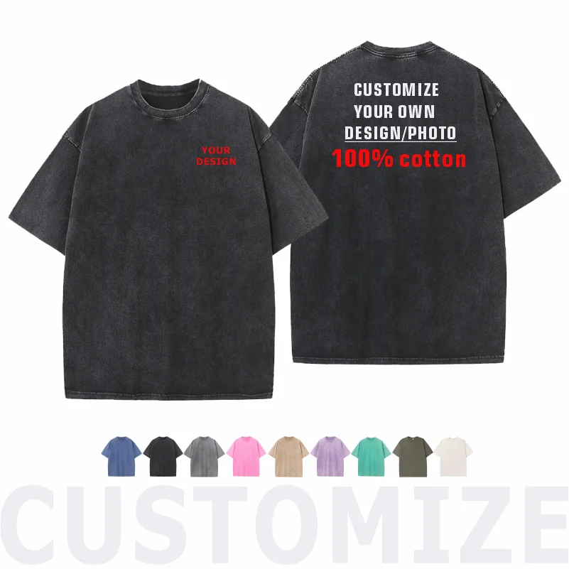 

Washed Vintage Man Harajuku Street Hip Hop Retro Punk Batik Shirt 100%Cotton Short Sleeve Loose Large Size Custom Your Design