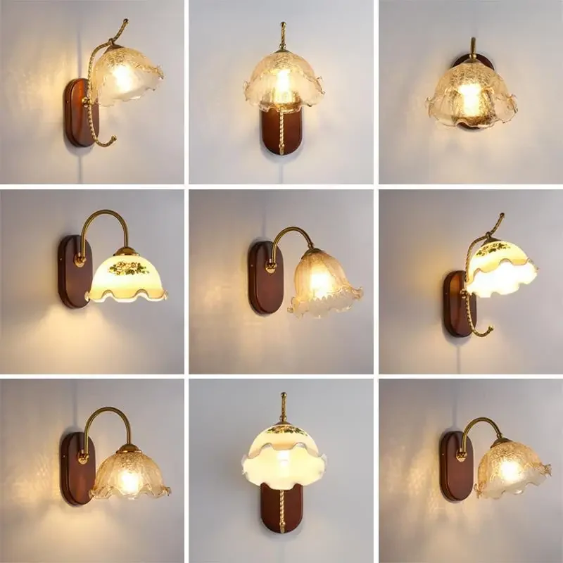 Minimalistické ložnice u postele lampa americký retro žití pokoj zeď chod chod lampa celistvý dřevo sklo LED zeď lampa