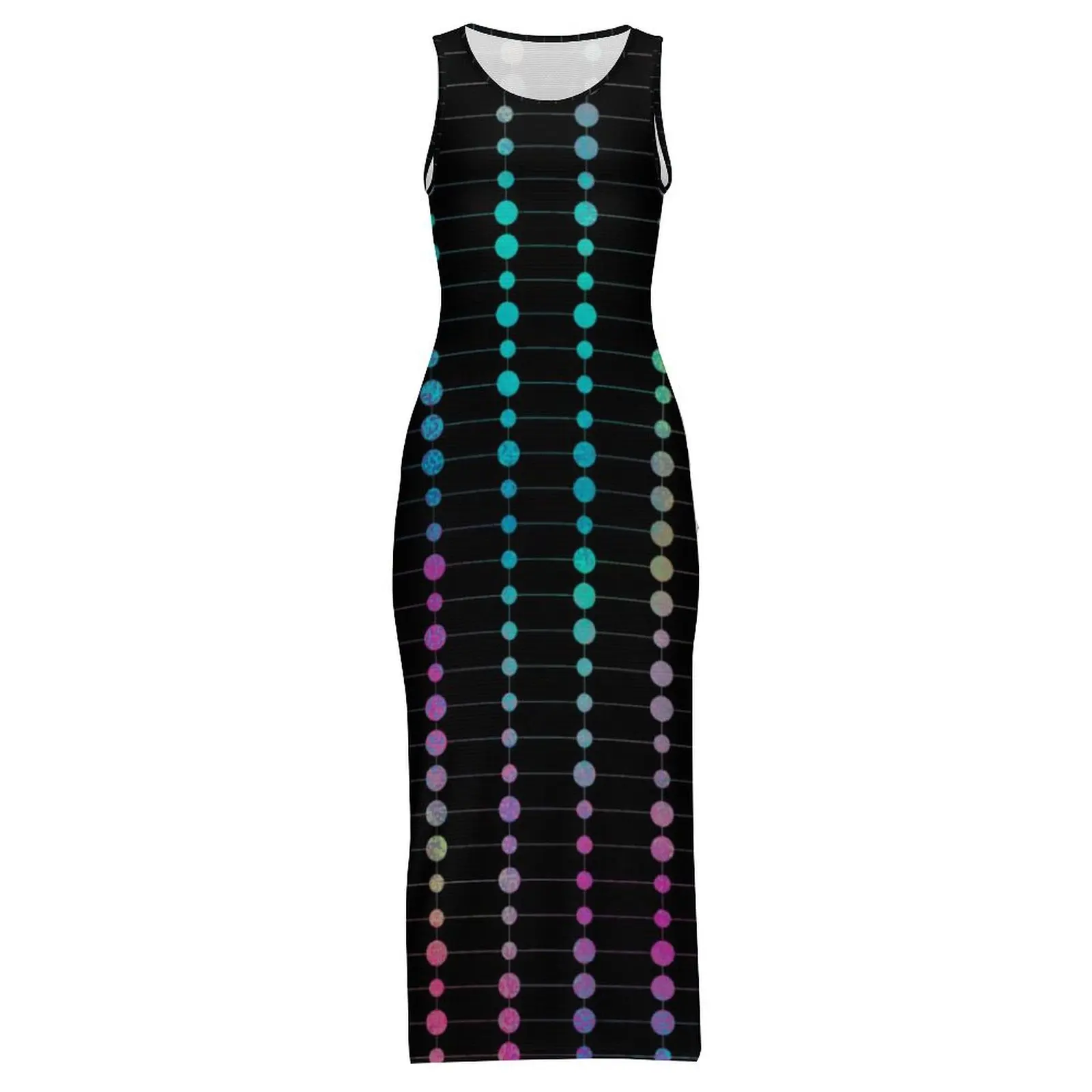 カラフルなドットとストライプのドレスノースリーブエレガントでモダンなファッションマキシドレスレトロボディコンドレス女性デザインオーバーサイズ Vestido