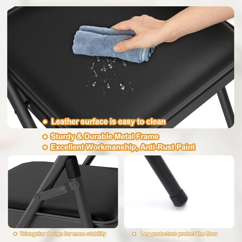 

6 Pack Black Folding Chairs with Padded Cushion for Outside, Portable Stackable Commercial Metal Foldable Chairs, Customized