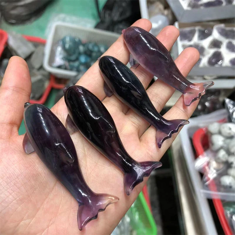 1pcs Colorful Fluorite Dolphin Natural Stones Quartz Carved Animals Healing Crystal Gemstones Crafts Reiki Decoration