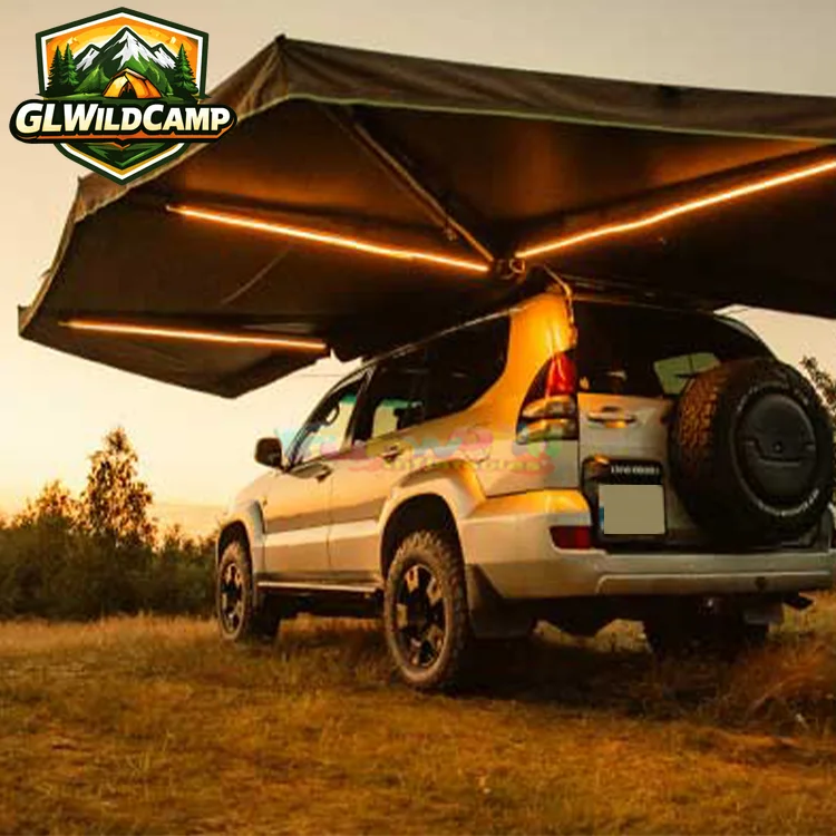 600d Polyester Canvas Waterproof Car Rooftop Tent High Quality 180 270 360 Degree Awning Free Standing Car Rooftop Side Awning