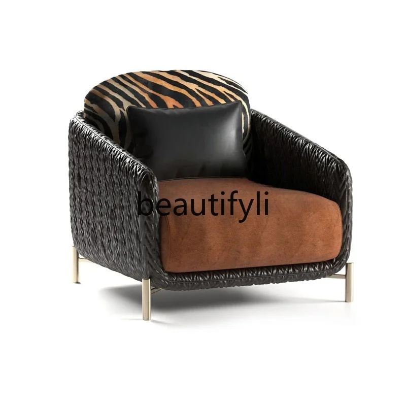 Light luxury single sofa chair luxury villa living room luxury matte leather leisure chair