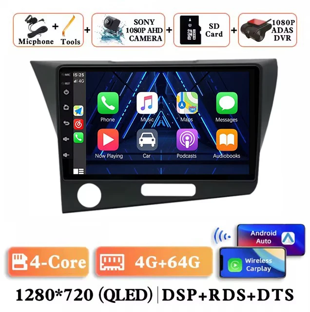 Android 16 autoradio voor Honda CRZ lhd 2010 - 2016, BT stereo, geen 2din video, draadloze Carplay, Auto ADAS, multimedia, 4G speler, DSP