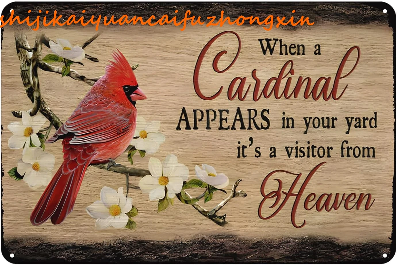 Its A Visitor from Heaven Cardinal Bird Tin Sign Vintage Art Wall Decor Sign 8x12 Inch Home Kitchen Bar Patio Cave Funny Decor M