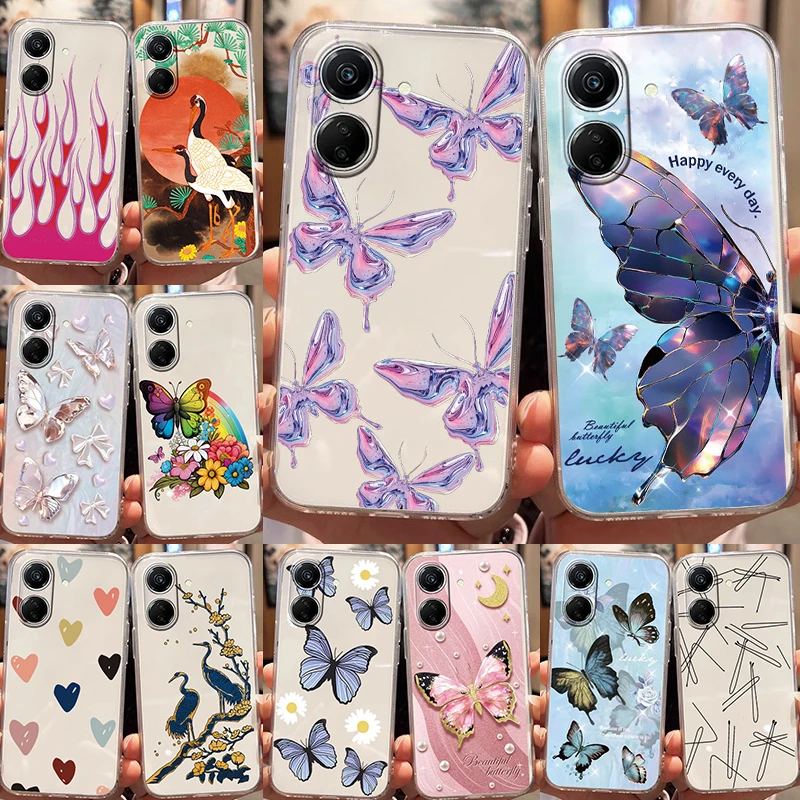 For Redmi 9A 9T 9AT 7A Turbo 3 13 13C 4G 13C 13R 5G Note 13R 12 Turbo 12 12 Pro Poco M6 C65 Popular Flower Butterfly Clear Cover