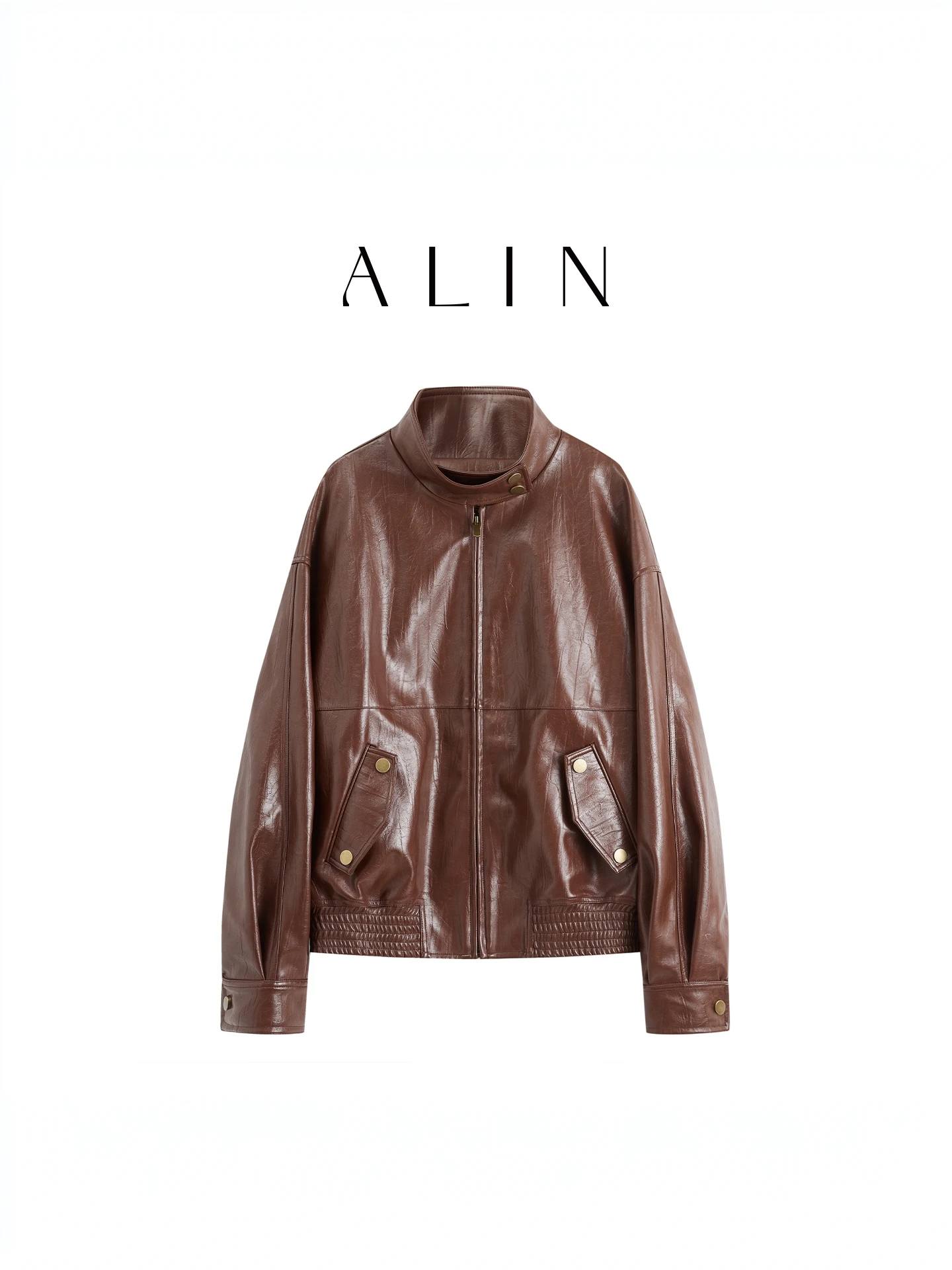 

Alin Caramel Brown Retro Sli Leather Jaet Women Sweet Cool Motorcycle Jaet Top Spring Autumn ort Length Other Material