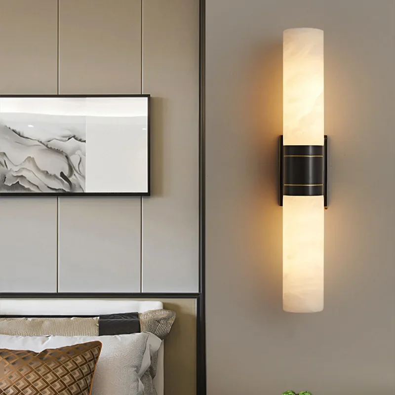 New Luxury Natural Marble LED Wall Lamp AC110V 220V Copper Wall Light for Indoor Villa Living Room