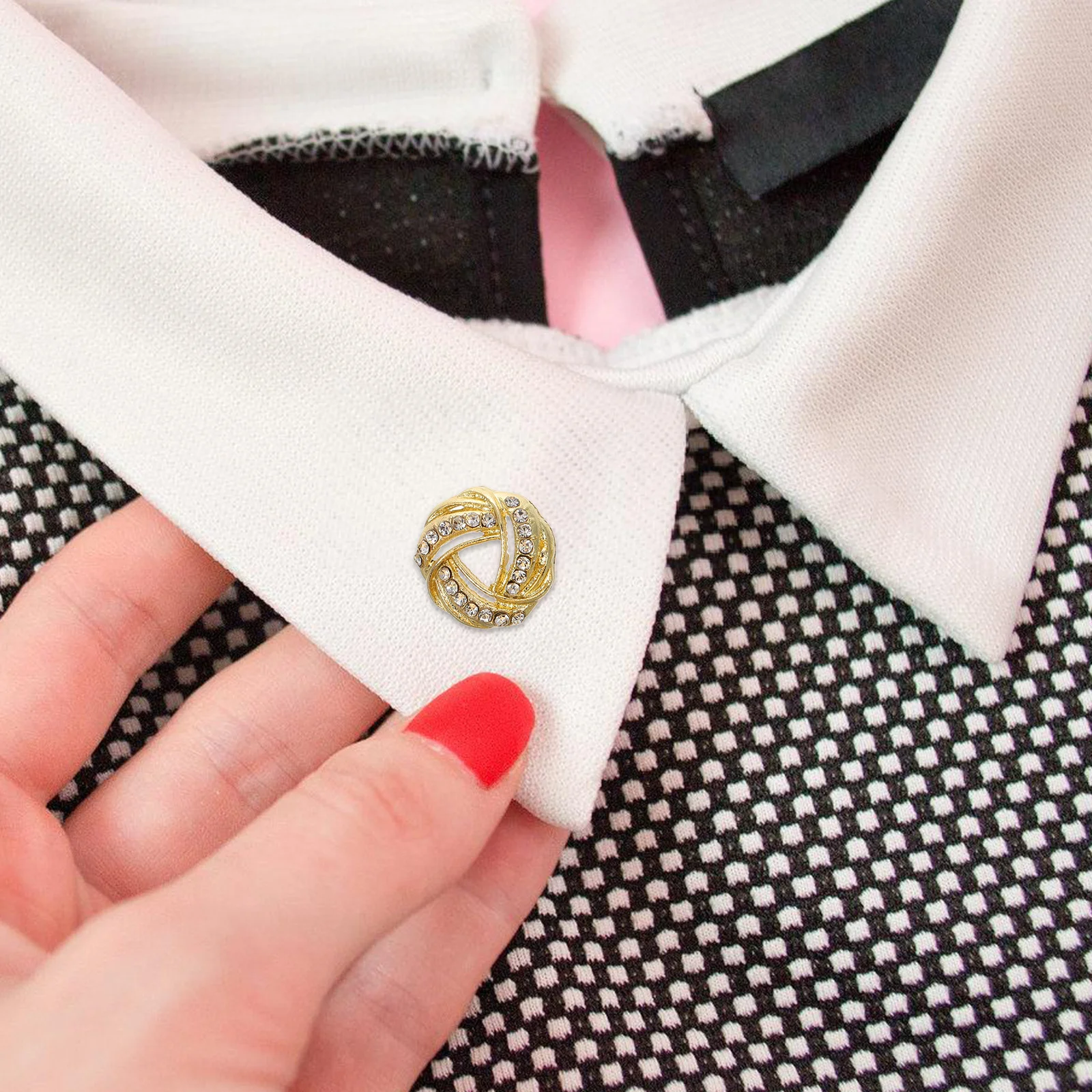 دبوس طية صدر السترة على شكل دائرة ذهبية، مشبك طوق معدني أنيق للنساء، إكسسوار بروش مناسب آمن، ظهر دبوس مزخرف أنيق #3