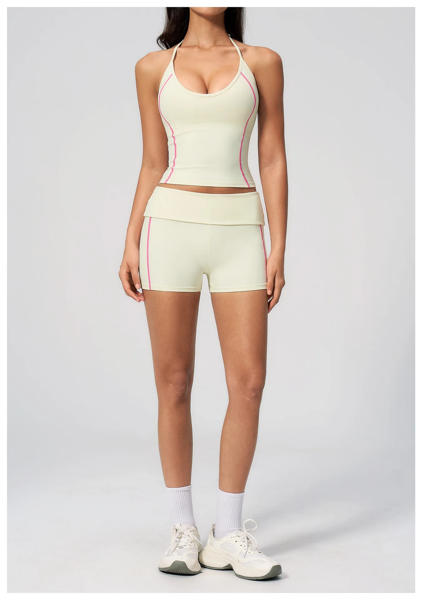 Butt-Lift Yoga Set 2pcs Halter Tank & Biker Shorts High-Waist Sculpt Stretch Activewear