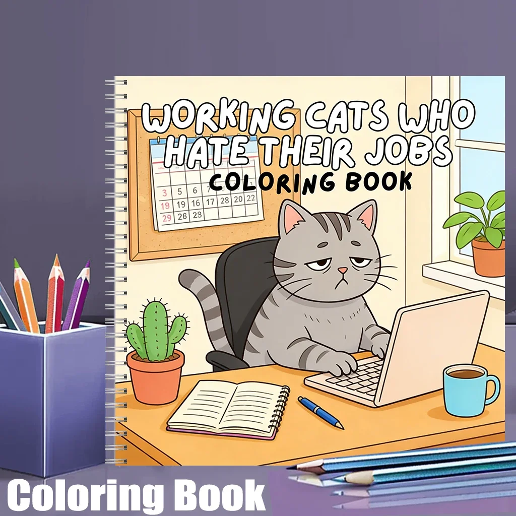 Working Cats Bold-easy Patterns Coloring Book for Adults Cute Drawing Book Perfect Gift for Birthday Back to School Art Supplies