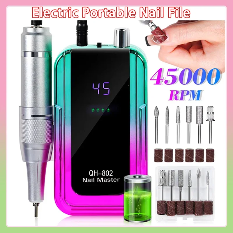 

45000RPM Rechargeable Nail Drill Machine Laser Gradient Color Electric Nail Polish Remover Drill Sander Low Noise for Manicure