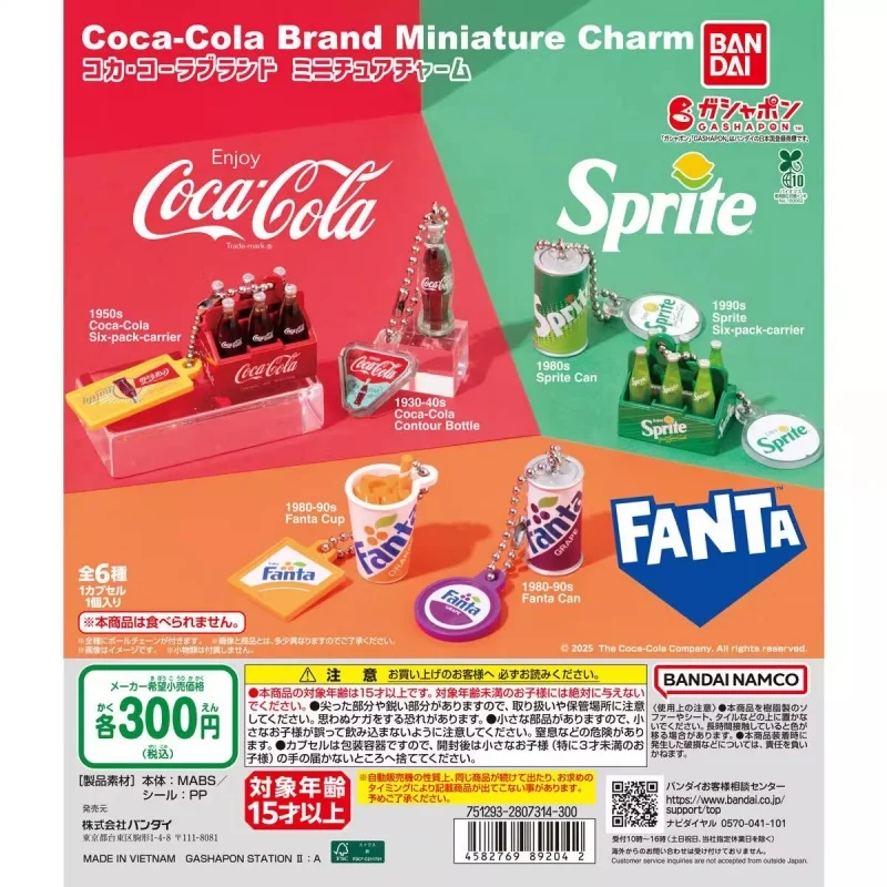 

Bandai Original 6Pcs Gashapon ミニチュアチャーム Coca-Cola Brand Miniature Charm Toys For Kids Gift Collectible Model Ornaments