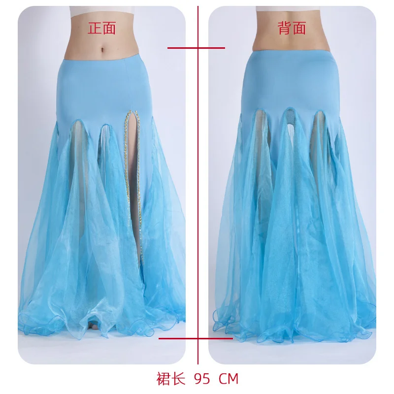 Colorful Belly Dance Skirts Oriental Double High Slits Bellydance Costume Gauze Skirt For Women Halloween Carnival