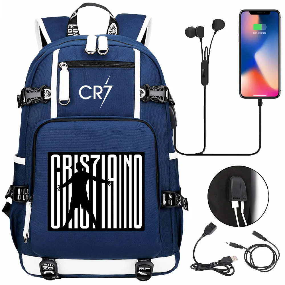 Mochila de camuflaje CR7 USB ligera para ordenador portátil, bolsa de viaje informal para jóvenes, bolsa de deporte al aire libre para adolescentes,