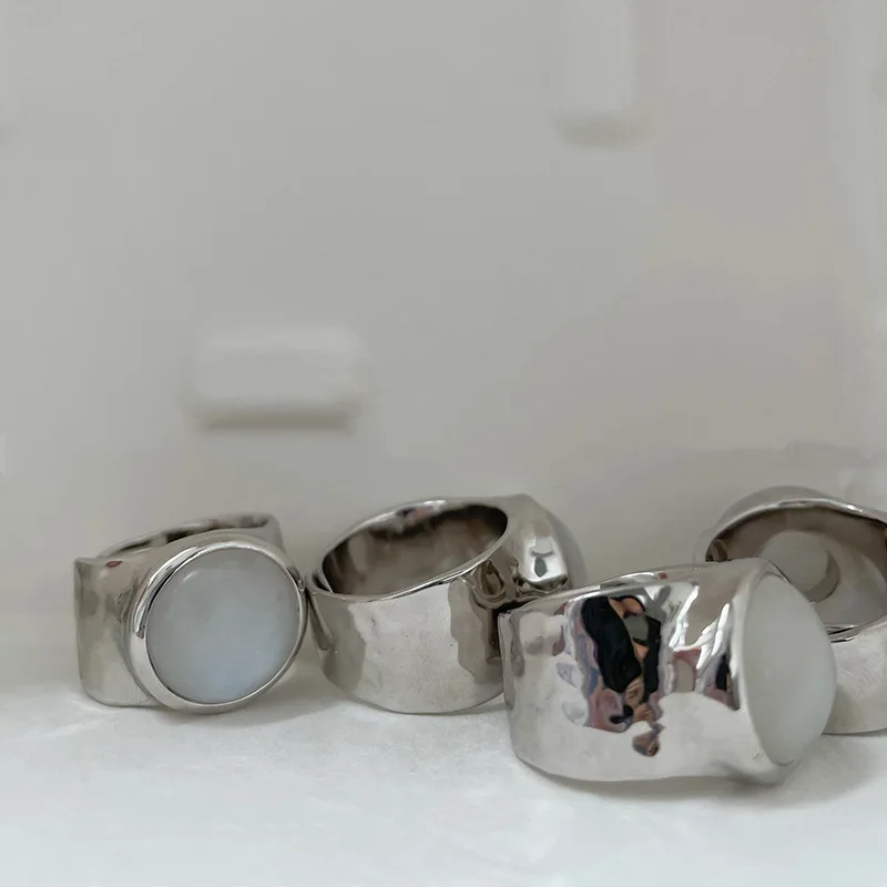 XIYANIKE nieregularny kamień księżycowy szeroki regulowany pierścienie otwierające dla kobiet dziewczyna moda nowa biżuteria prezent urodziny anillos mujer — zdjęcie 5