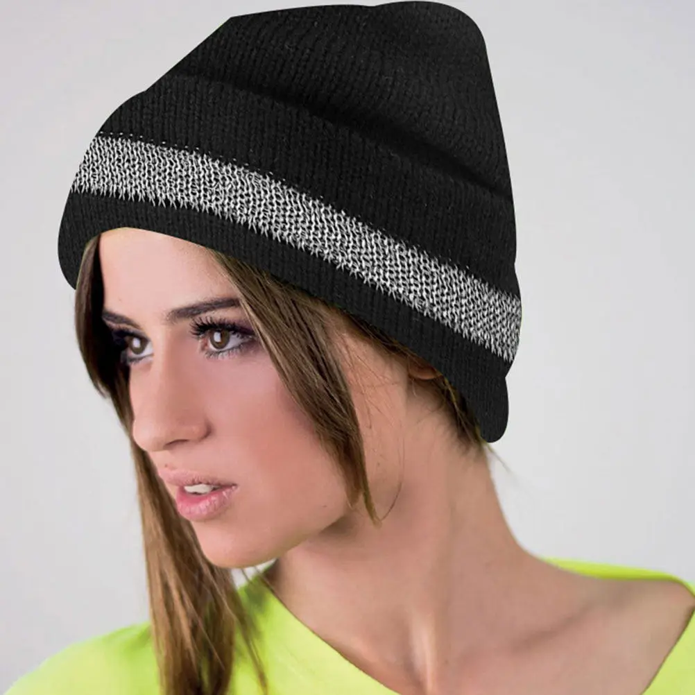 

2 шт. Светоотражающие вязаные шапки-бини, теплые зимние уличные шапки с отворотом, мужские вязаные шапки для велоспорта, лыжного спорта и бега