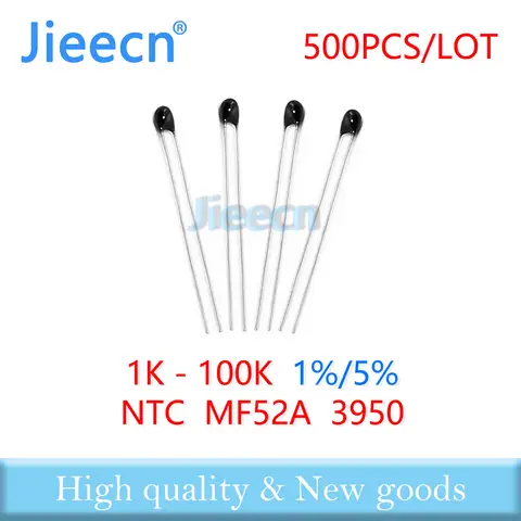 500PCS NTC 서미스터 열 저항기 MF52 NTC-MF52AT 1K 2K 3K 4.7K 5K 6.8K 10K 15K 20K 30K 40K 47K 50K 100K 3950 103 104 Ohm