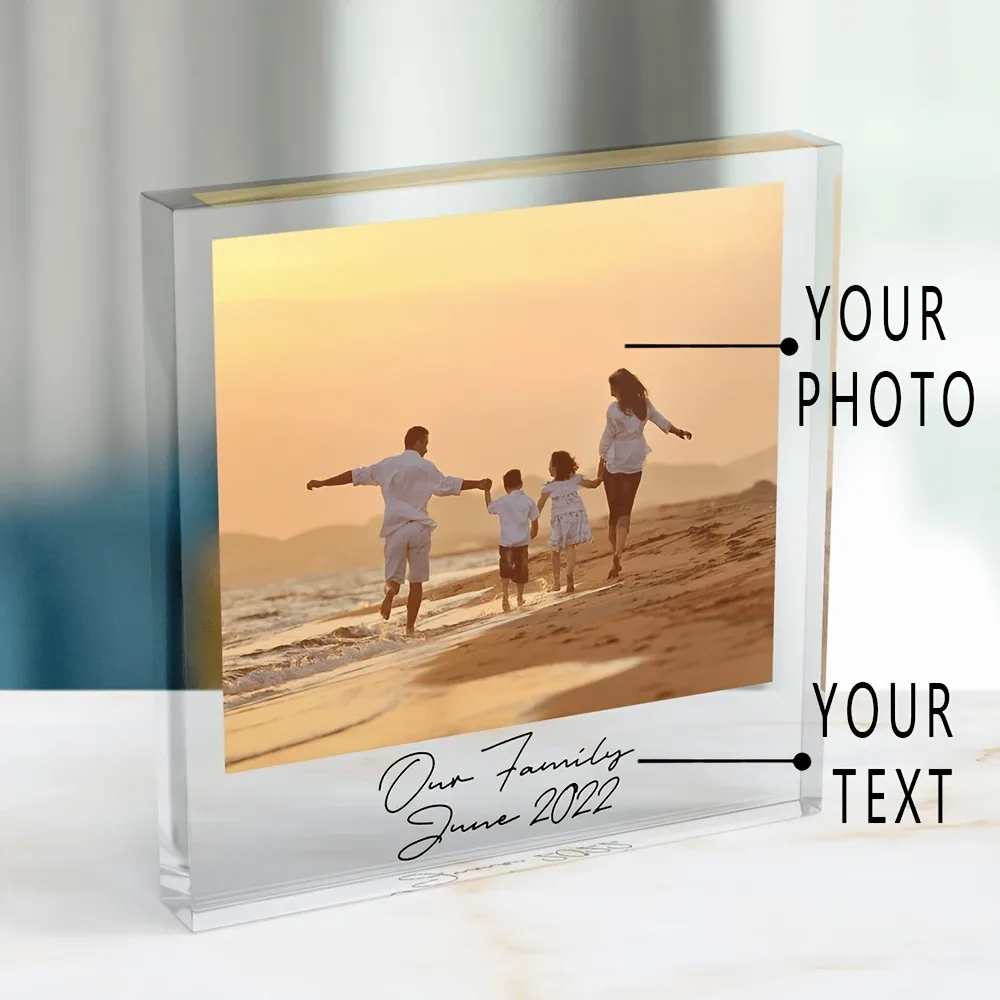 Personalisierter Acrylblock mit Familienfoto |   Benutzerdefinierter Bildname-Datumsrahmen |   Hochauflösender Druck |   Wohndekoration als Geschenk
