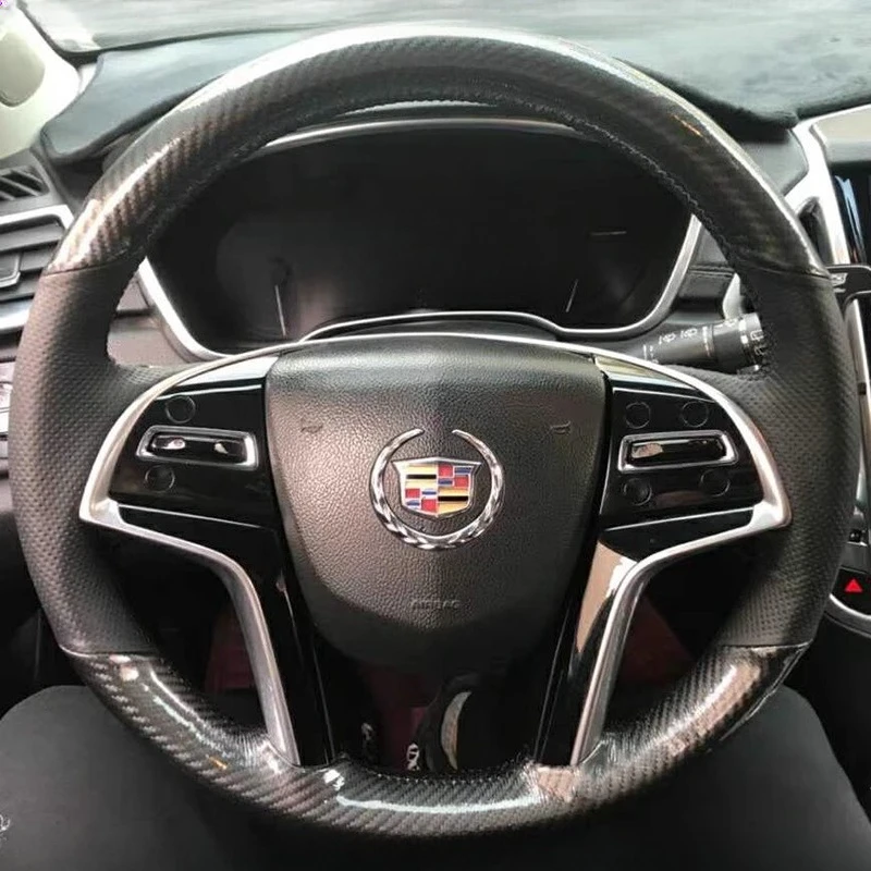 

For Cadillac ATS CT6 CTS XT5 XTS XT6 hand-stitched non-slip black genuine leather carbon fibre car Steering Wheel Cover