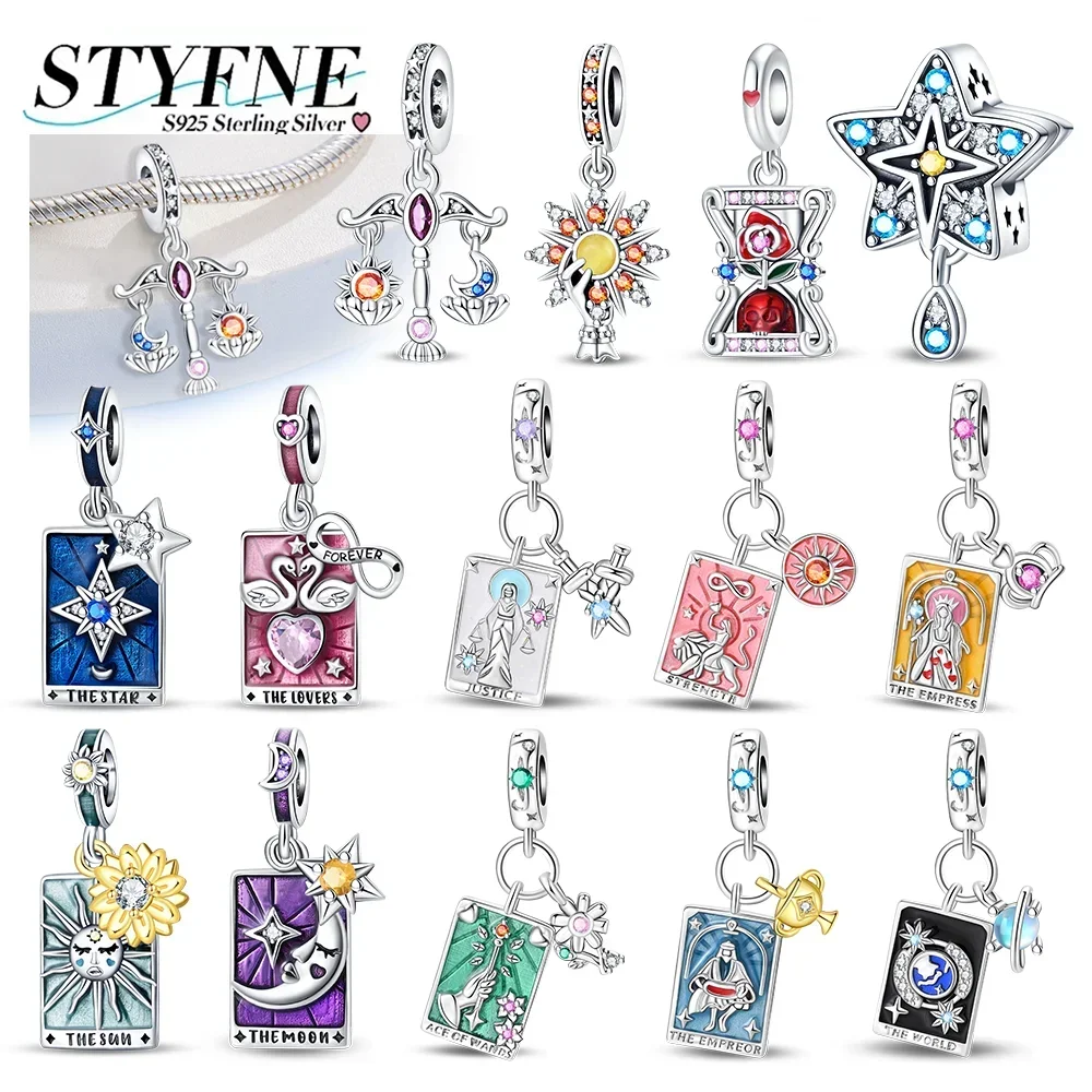 

Exquisite 925 Silver Star Sun Moon Lucky Divination Tarot Cards Charms Beads Fit Original Bracelets Necklace DIY Jewelry Gift