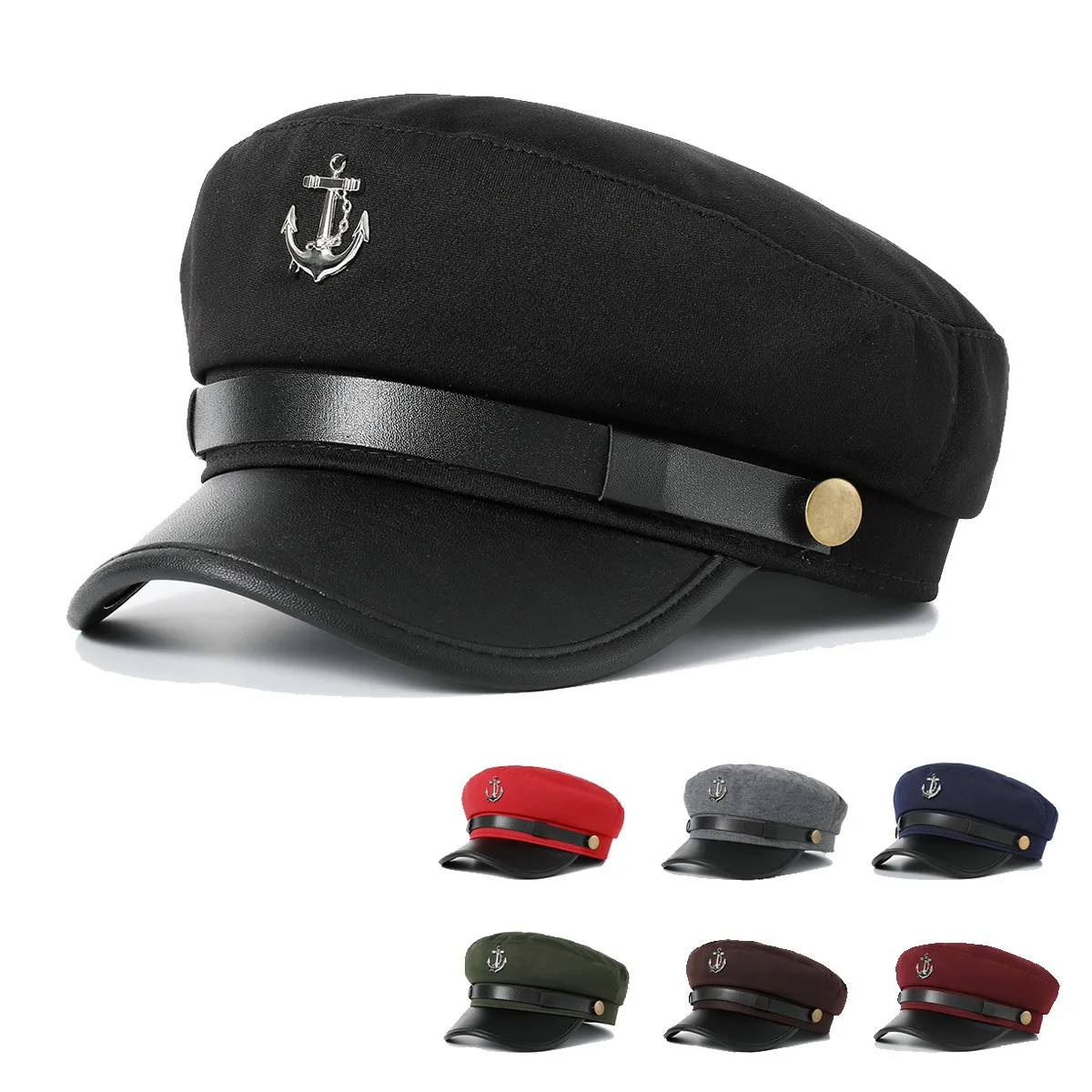 

Military Hat Army Peaked Navy Cap British Style Beret Versatile Anchor Decoration Fashion Character Outfit Sailor 8M222