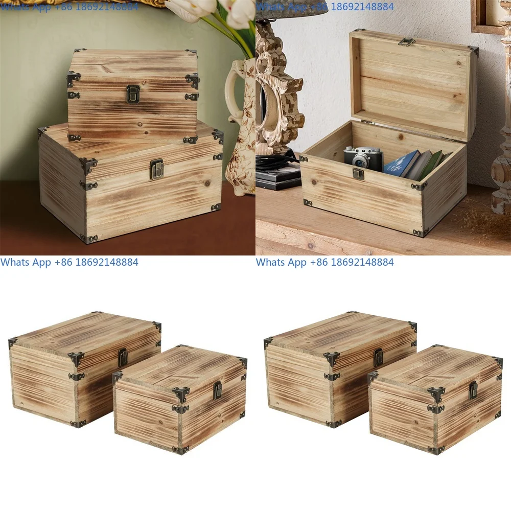 

Wooden Box Rectangular Vintage Storage Chest with Lock and Lid Solid Wood