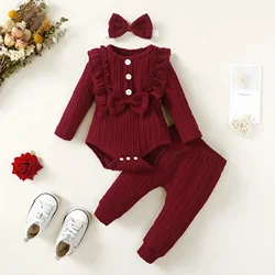 3Pcs Newborn Baby Girl Clothes Set Romper +  Long Sleeve Spring Autumn Winter Toddler Girls Clothing Infant Outfits 6 Months