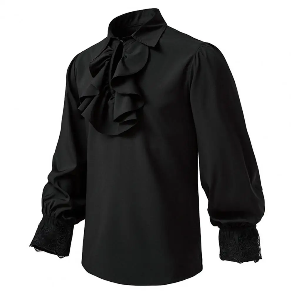 Medieval Ruffle Collar Shirt Steampunk Gothic Renaissance Men's Shirt with Ruffle Lace Stand Collar Long Sleeve for Halloween