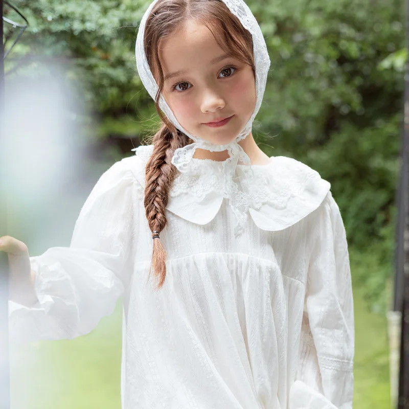 Girls Dress 2025 Autumn New Children Lace Collar Lotus Leaf Edge Rural Style Sweet and Fresh Princess Dress