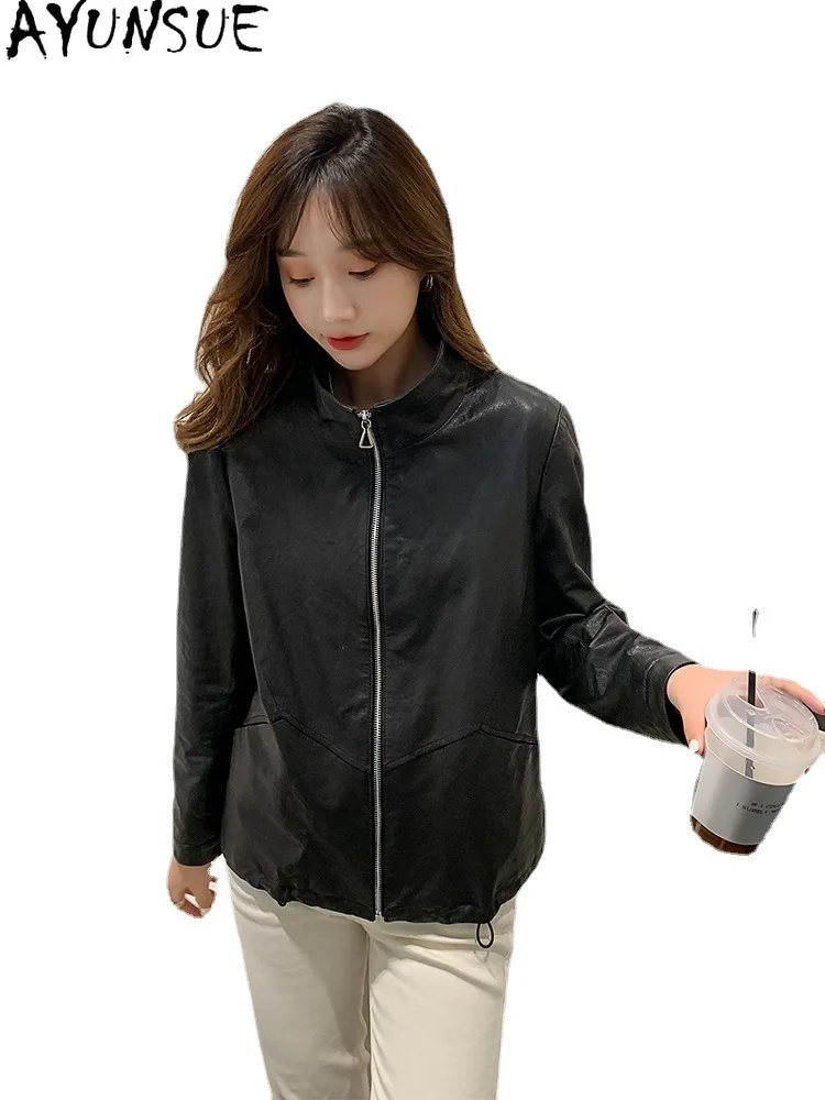 AYUNSUE chaqueta De motocicleta De cuero genuino abrigo De piel De oveja auténtica para mujer otoño 2025 ropa De mujer chaqueta De cuero bronceado vegetal