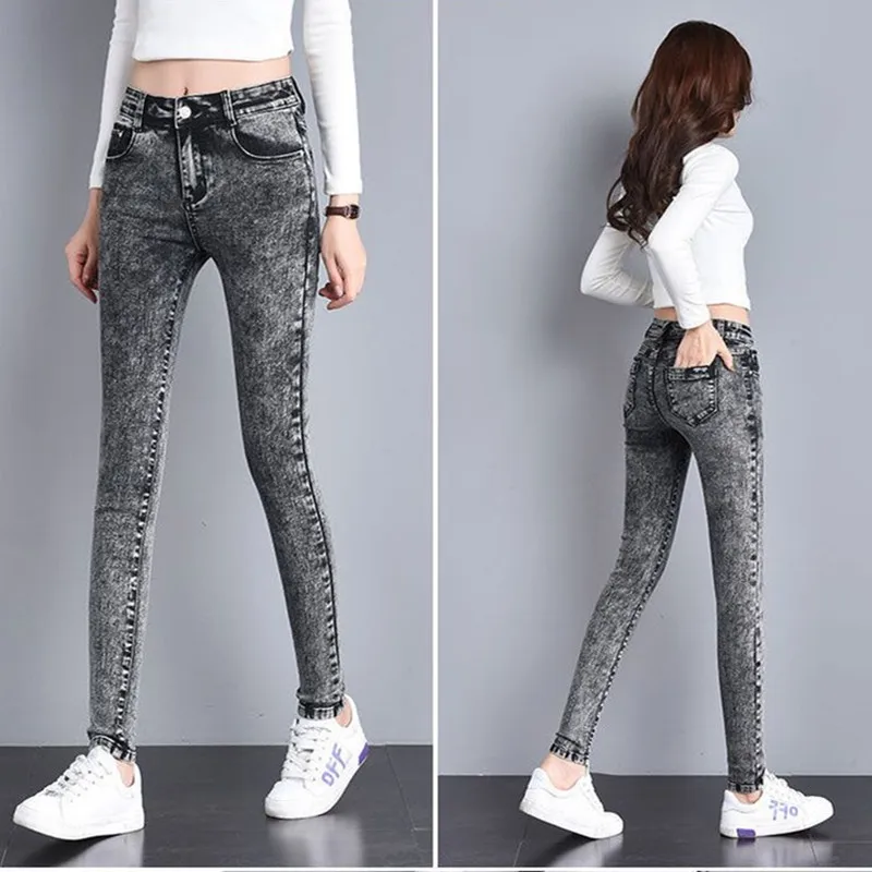 

Elastic High Waist Spring/Summer Snowflake Jeans Women's Pants Trend Fashion Slim Fit Slim Fit Small Foot Long Pants Pencil Pant