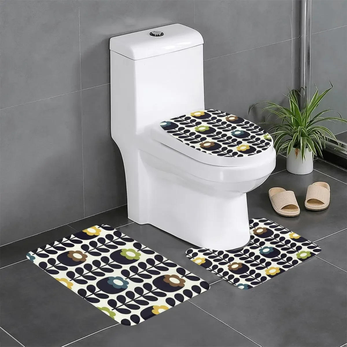 

Custom Orla Kiely Floral Fabric Bathroom Rugs Sets Non Slip Absorbent Scandinavian 3 Pieces Bath Toilet Rugs Mats
