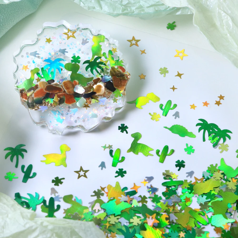 5g Dinosaur Sequins Resin Art Decoration Cute Laser Palm Tree Cactus Star Glitter Flake Epoxy Resin Mold Filler DIY Accessories